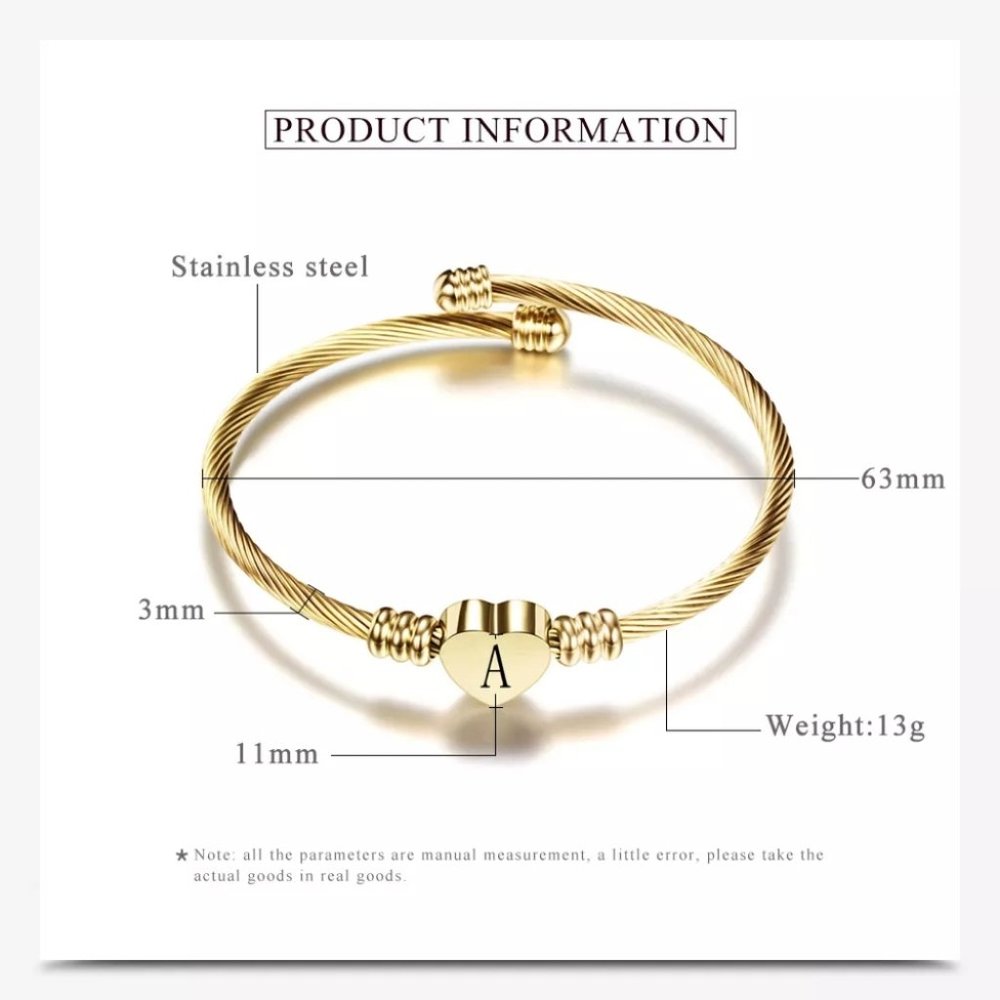 Gold plated Stainless Steel Heart Bracelet Bangle - Picture 2 of 2